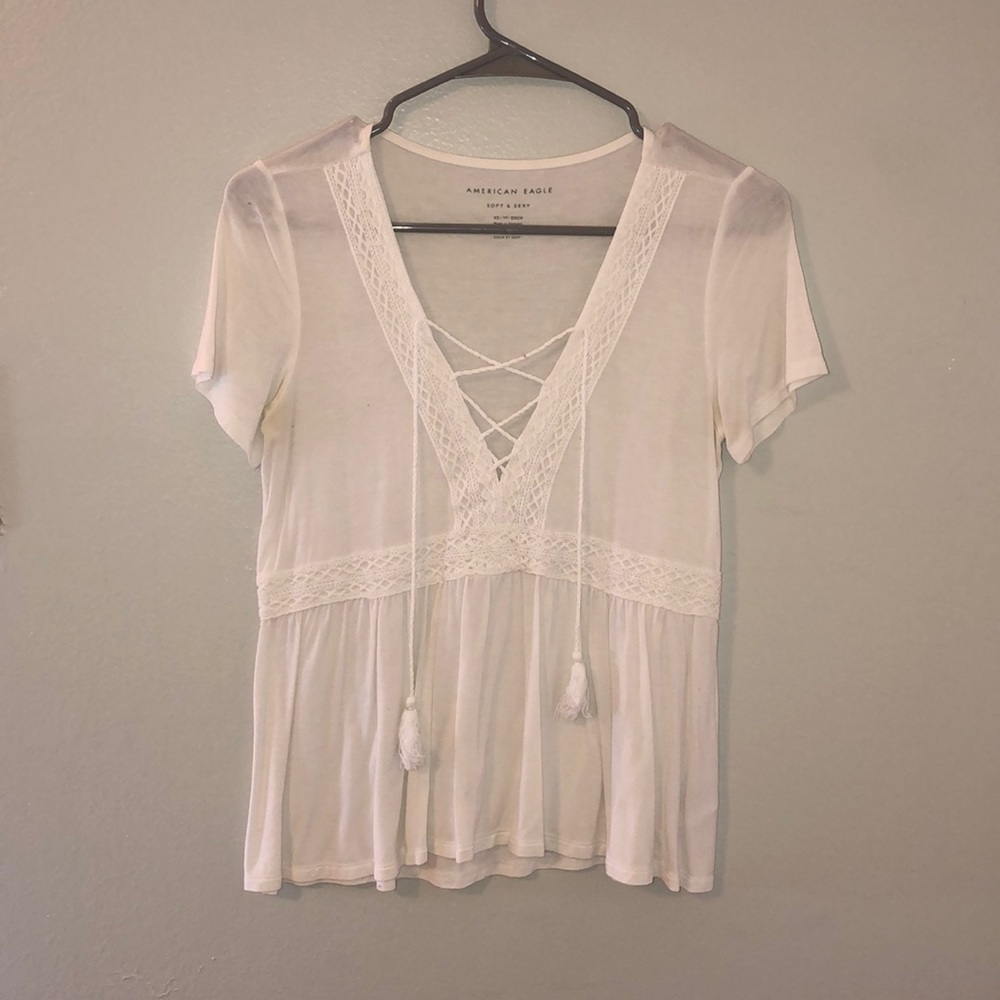 White lace-up blouse